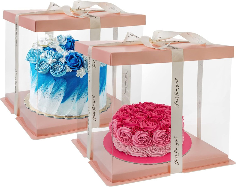 4 Pack Clear Cake Box Carrier 10" X 10" X 9" Cake Packaging Container with Ribbo gallery