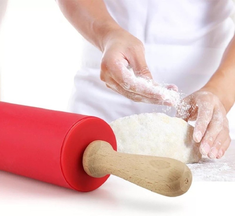 Silicone Non-Stick Rolling Pin with Wooden Handles - 15.15in for All Baking gallery