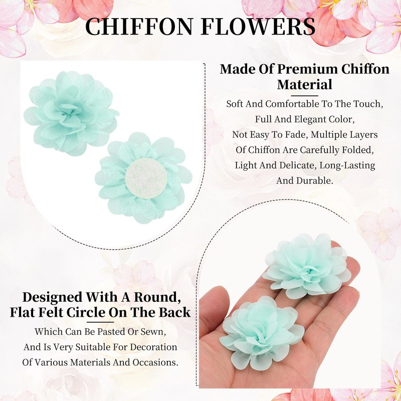 20Pcs 2" Chiffon Flowers Sewing Fabric Flower Appliques for Crafts Light Green gallery