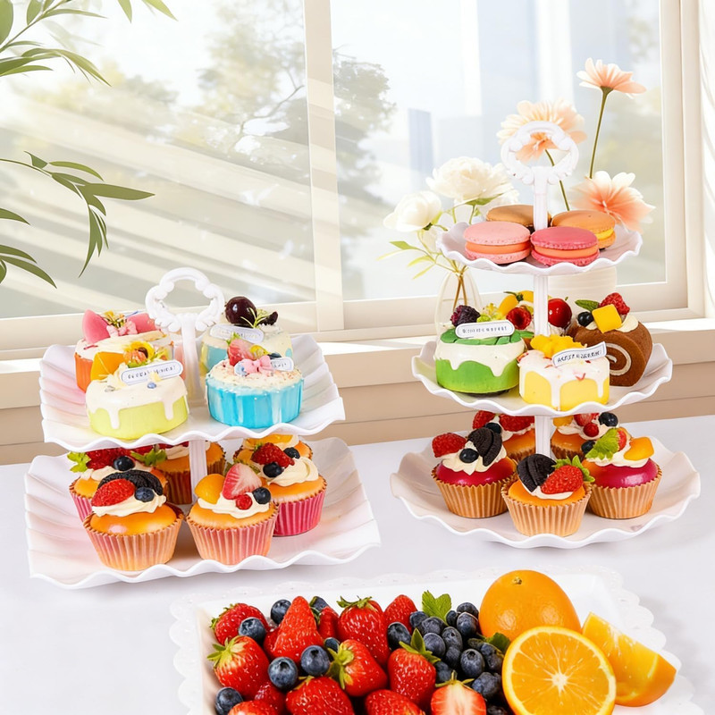 12-Pack Dessert Table Display Set, 6 Cupcake Stands and 6 Dessert Trays, Plastic gallery