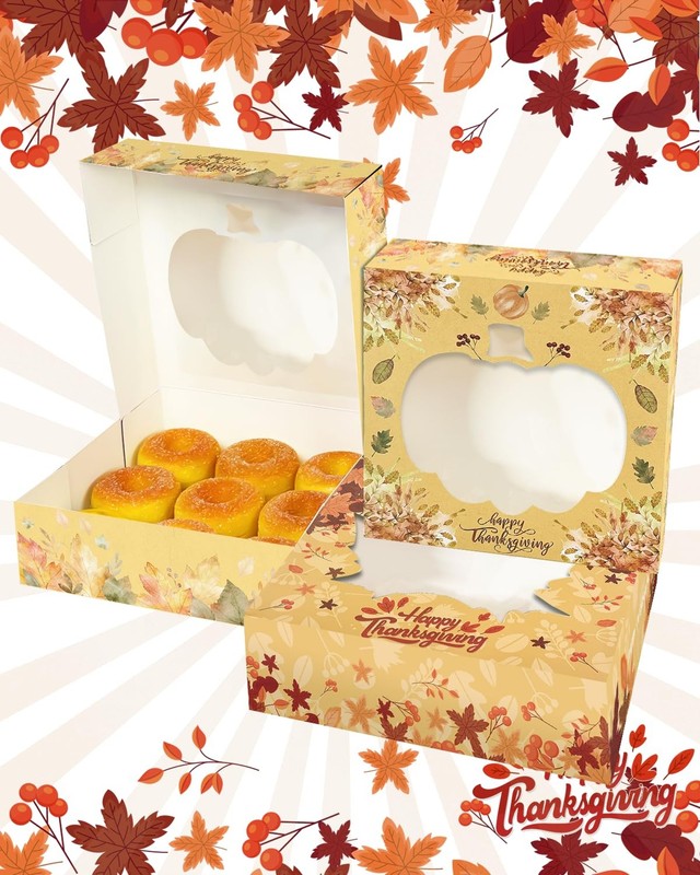 12 Pack Thanksgiving Pie Boxes With Window 10x10x2.5 Inch Cookie Donut Bakery gallery