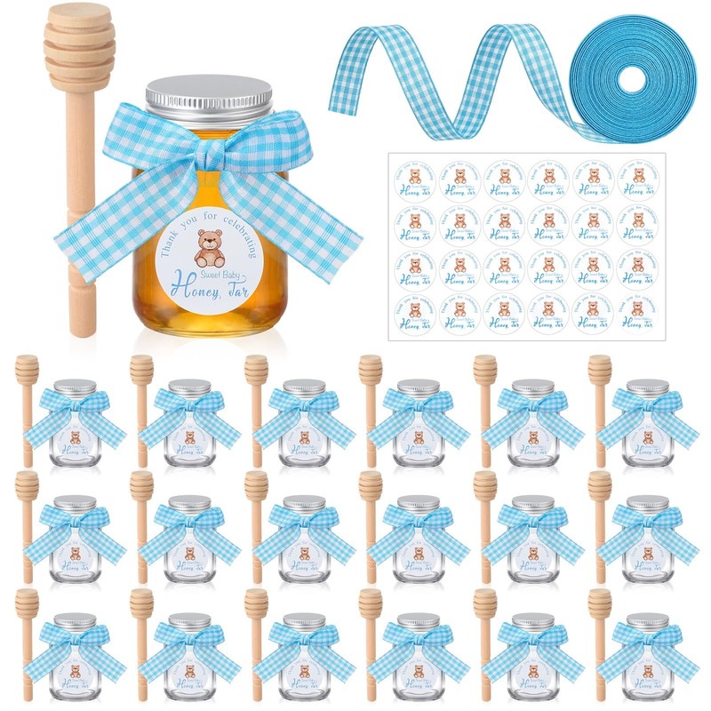 24 Set Glass Mini Honey Jars, Baby Shower Party Favors Bulk, 2 oz Small Honey…