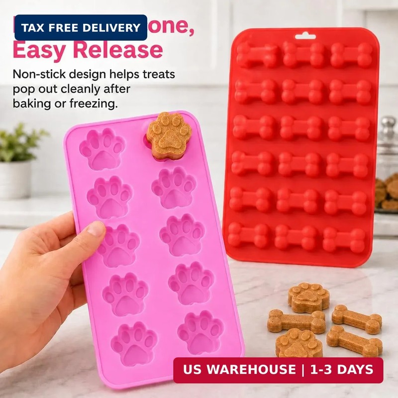 Dog Treat Mold Silicone 2 Pack, Paw Print and Bone Silicone Molds for Homemade D gallery