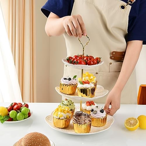 White Tiered Tray for Cupcakes & Cakes - 3 Tier Ceramic Cupcake Stand gallery