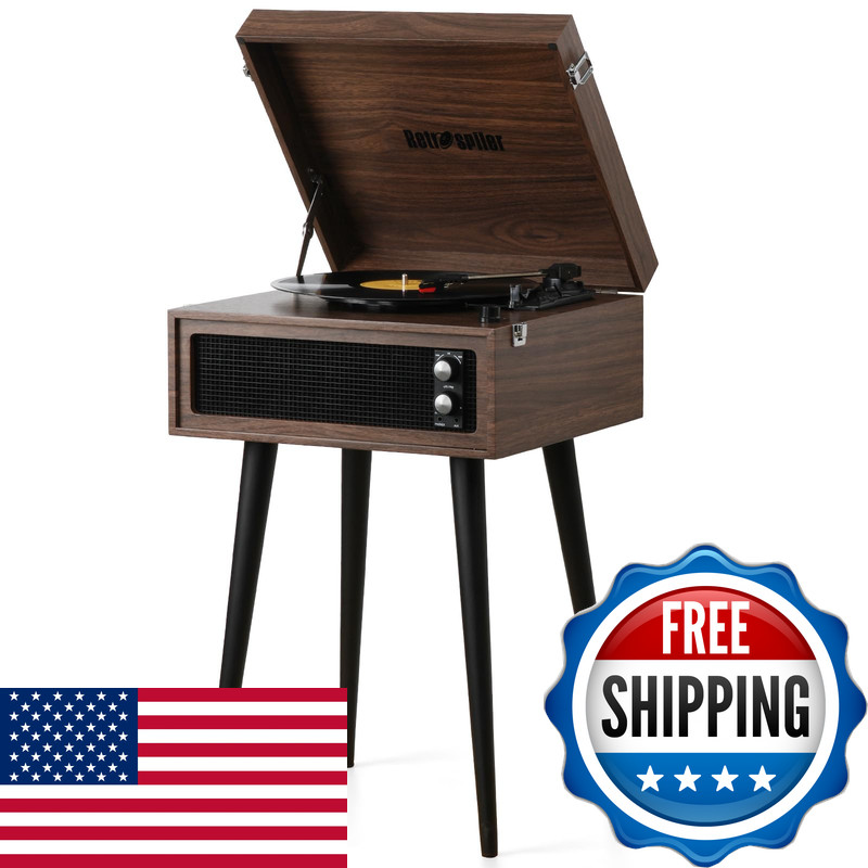 Retrospiler Turntable Stand 3 Speed Record Player Built-In Speakers And