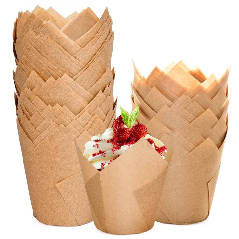 200 Premium Natural Tulip Greaseproof Parchment Muffin & Cupcake Liners