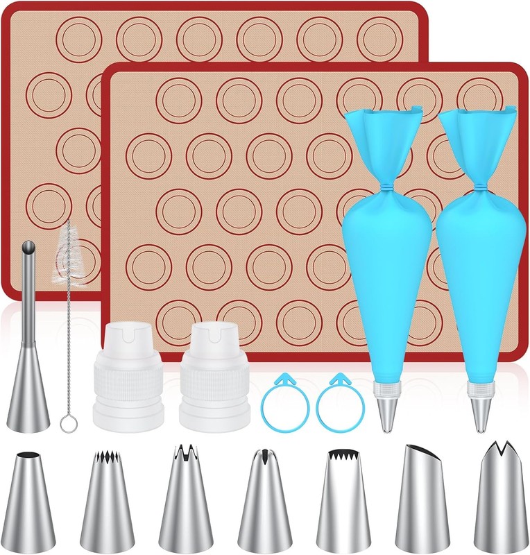Macaron Silicone Baking Mats, 2 Nonstick Macaroon Mat Silicone, 7 Piping