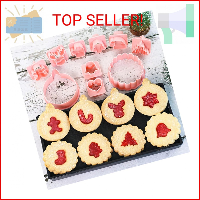 Mini Christmas Linzer Cookie Cutters, Interchangeable Cookie Cutter Set with 3D
