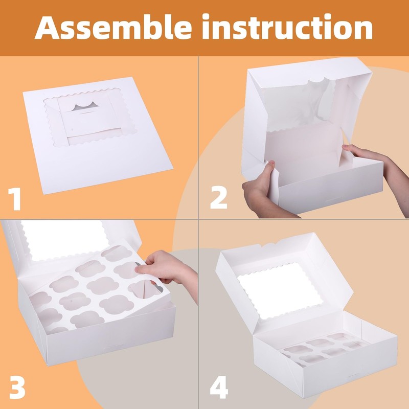6PCS Pre-folded White Cupcake Container, Ultra Strong 12 Count with Window Bo... gallery