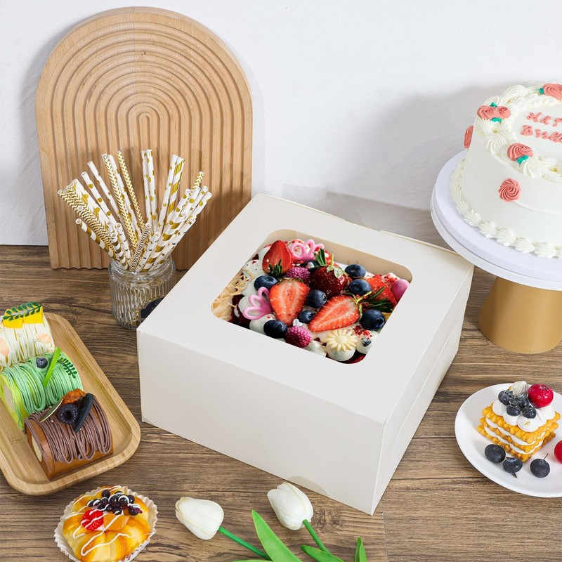 24pcs Cake Boxes, 10x10x5 Inches White Square Bakery Boxes with Window Cajas ... gallery