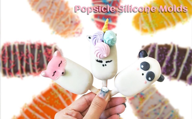 2 Pack Mini Popsicle Silicone Molds, 4 Cavities Oval Ice Pop Molds with 50 gallery