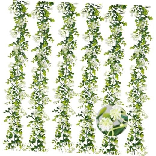 6FT Eucalyptus Garland with Flowers, 6 Pack Artificial Greenery Garland