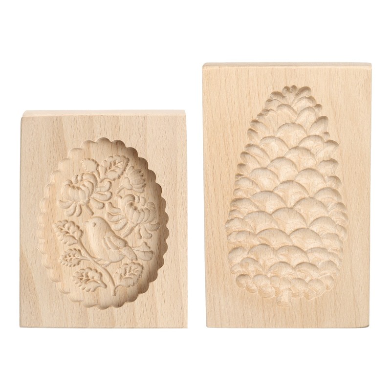 2pcs Wooden Cookie Mould Wooden Cookie Biscuit Mould Bird Carved