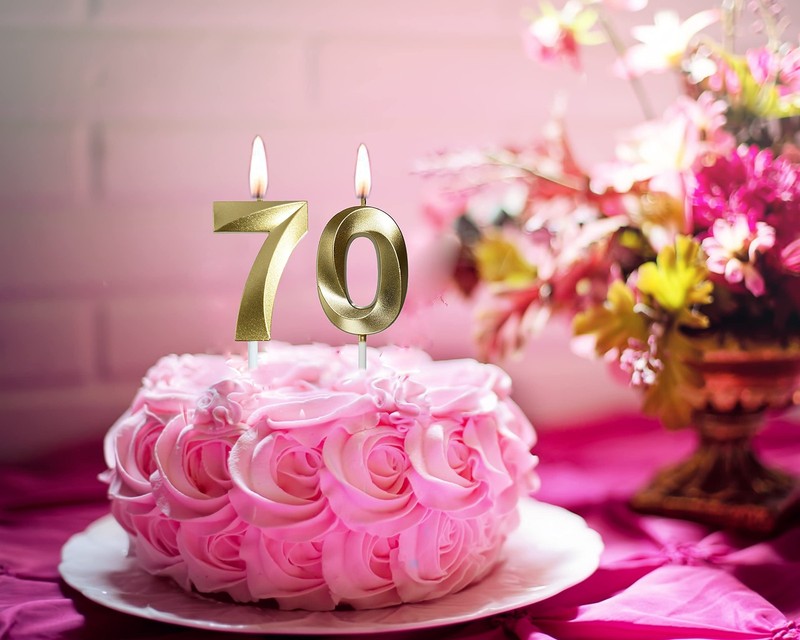 Gold 70 Cake Topper, 70th Birthday Party Decorations, Number Candles gallery