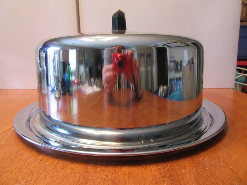 Vintage 60s 70s Stainless Steel Cake Server Plate w/ Dome Lid Cover Serving Tray gallery