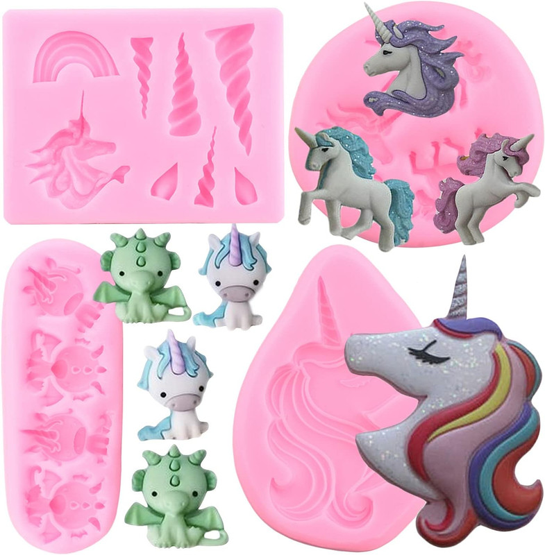 Unicorn Silicone Molds Unicorn Horn Ears Rainbow Fondant Molds for Cake Decorati