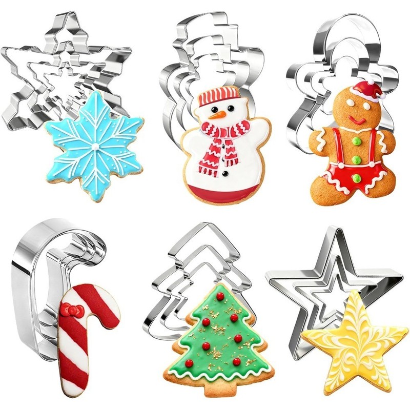 Christmas Cookie Cutter Set 18 pcs Holiday Baking Shapes Snowman Tree