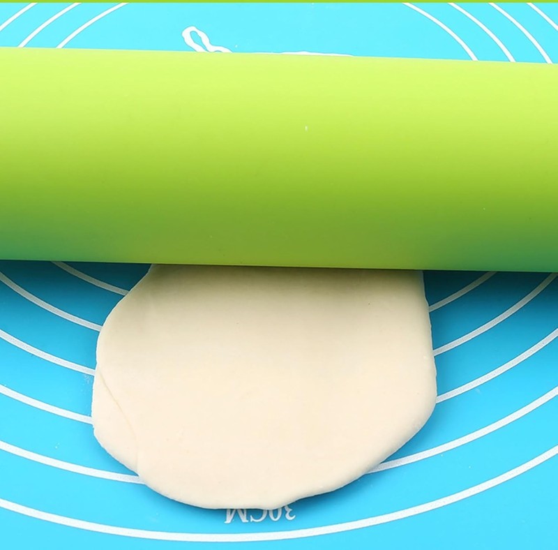 Silicone Rolling Pin, Green 11.4 Inch Pin with Wooden inch, gallery