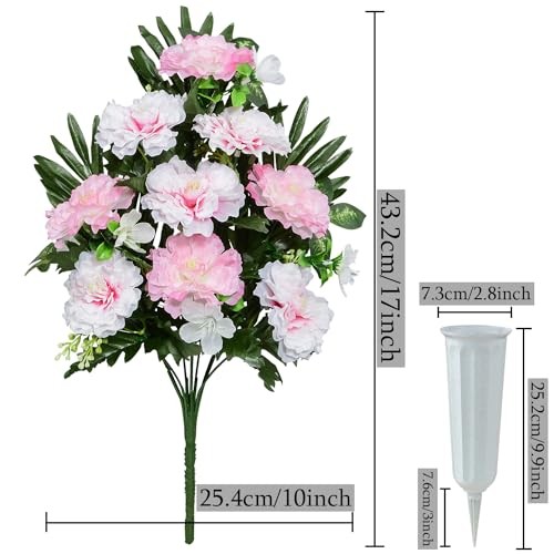 Artificial Cemetery Flowers, Spring Memorial Bouquet with Pink&red-9 Flowers gallery