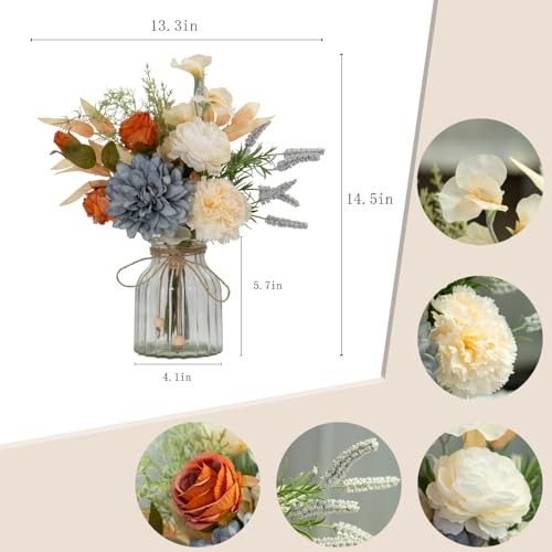 Dahlia Flower Aritificial Flower with Vase Fake Silk Flowers in Glass Blue gallery