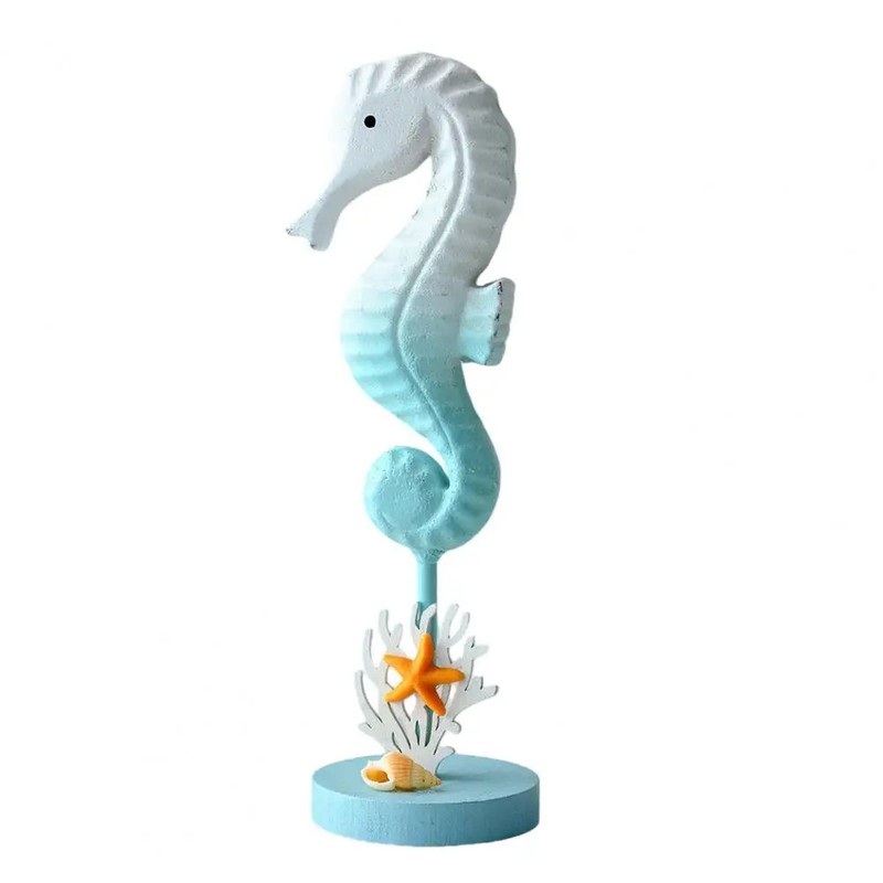 Handmade Wooden Seahorse Figurine with Base - Coastal Beach House Decor gallery
