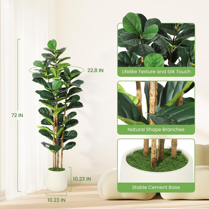 Garvee Artificial Fiddle Leaf Fig Tree White Planter 6 Ft Tall Fake Plant gallery