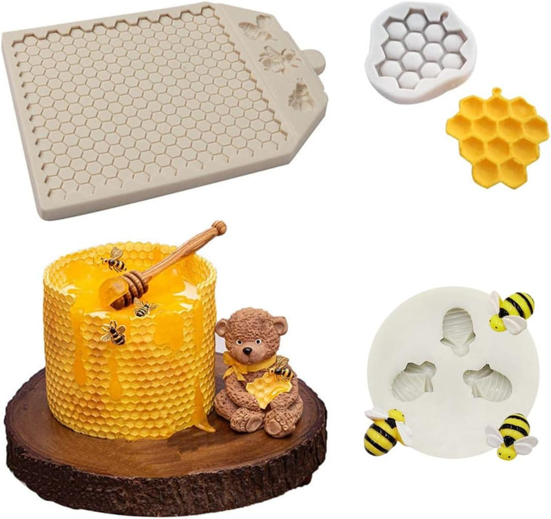 3 Pcs Silicone Bumble Bee Honeycomb Molds, Chocolate Cake Baking Mold Sugar F... gallery