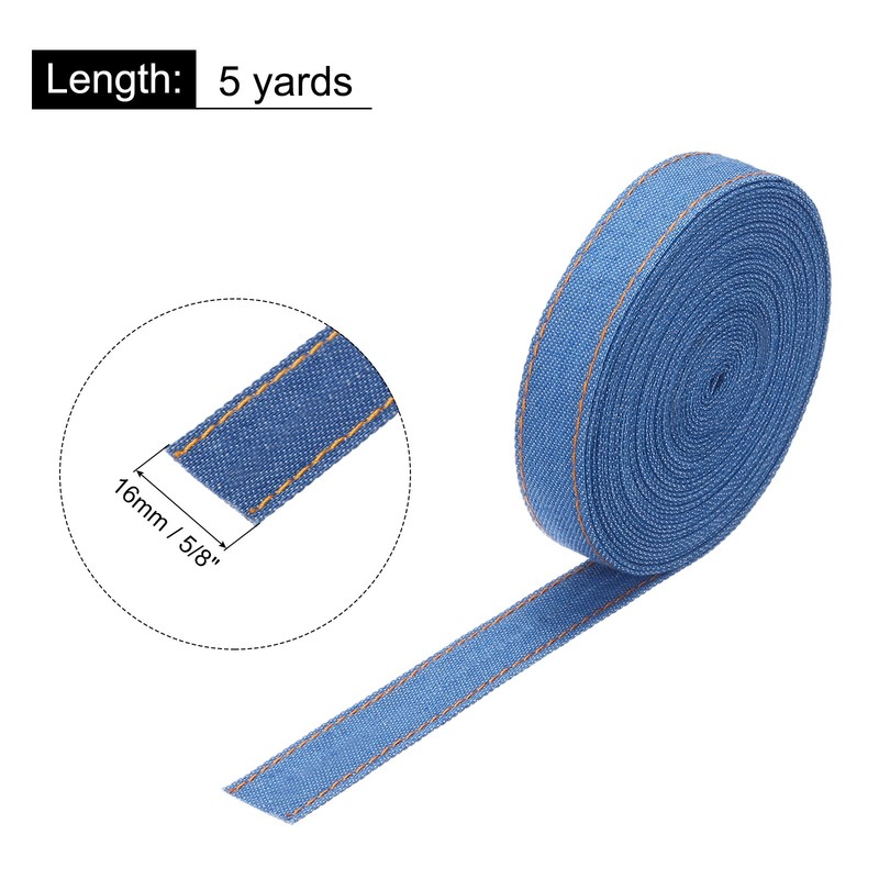 5/8 Inch Denim Fabric Ribbons, 5 Yards Denim Bow Jean Ribbon, Dark Blue 16mm gallery