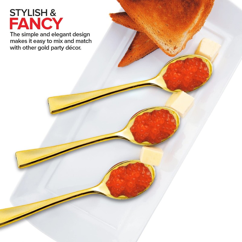 Gold Plastic Mini Spoons Disposable, 4 inch (80 Pack) Tasting Spoon, Dessert ... gallery