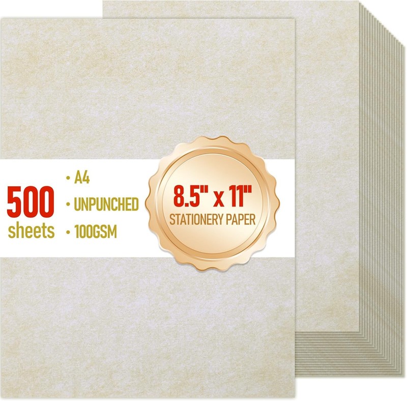 500 Sheets Parchment Paper for Certificates 8.5 x 11” 100 GSM Statery