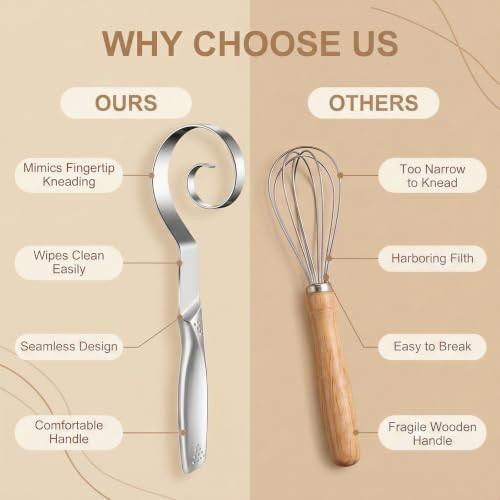 Seamless Stainless Steel Dough Whisk, Dutch Style Danish Dough Whisk for gallery
