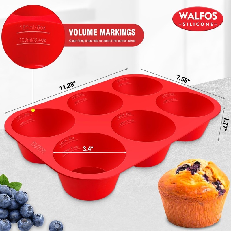 Walfos Silicone Texas 1 Pc: 6 Cups, Jumbo, Jumbo Muffin Pan (6Cup, 1Piece) gallery