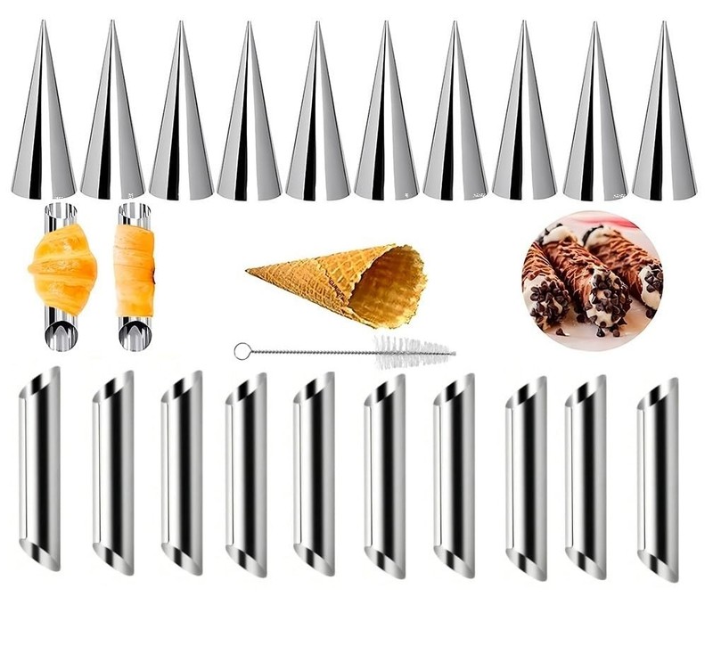 21 PCS Stainless Steel Conical Cream Horn Mold 5 Inch Cannoli Tube Kit Brush