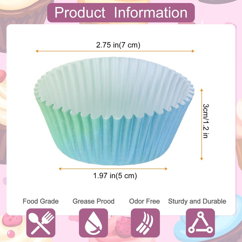 200 Count Cupcake Liners Cupcake Cups Standard Size Blue Green Gradient gallery