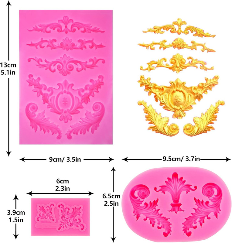 7Pcs Baroque Style Curlicues Scroll Lace Silicone Fondant Molds, Relief Flower M gallery