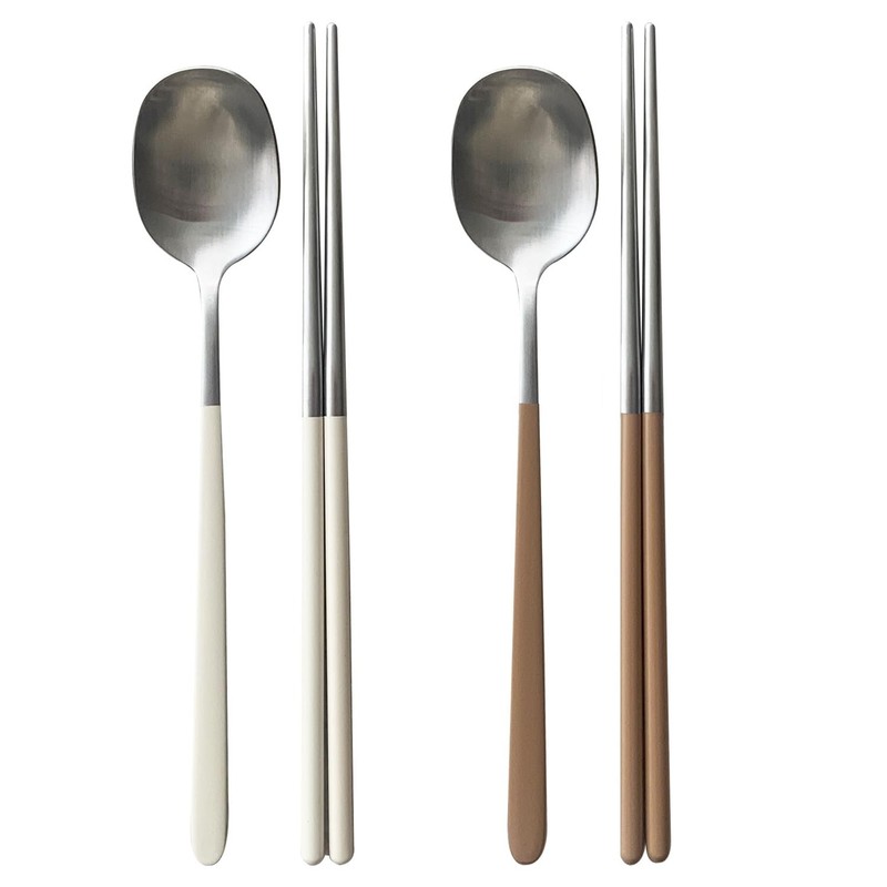 KoreanStyle Cutlery Spoon Chopsticks Set 304 Stainless Steel 2 PCS Ivory