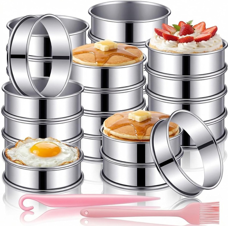 24 Pack 3.35 Inch English Muffin Rings Crumpet Rings, Stainless Steel Double