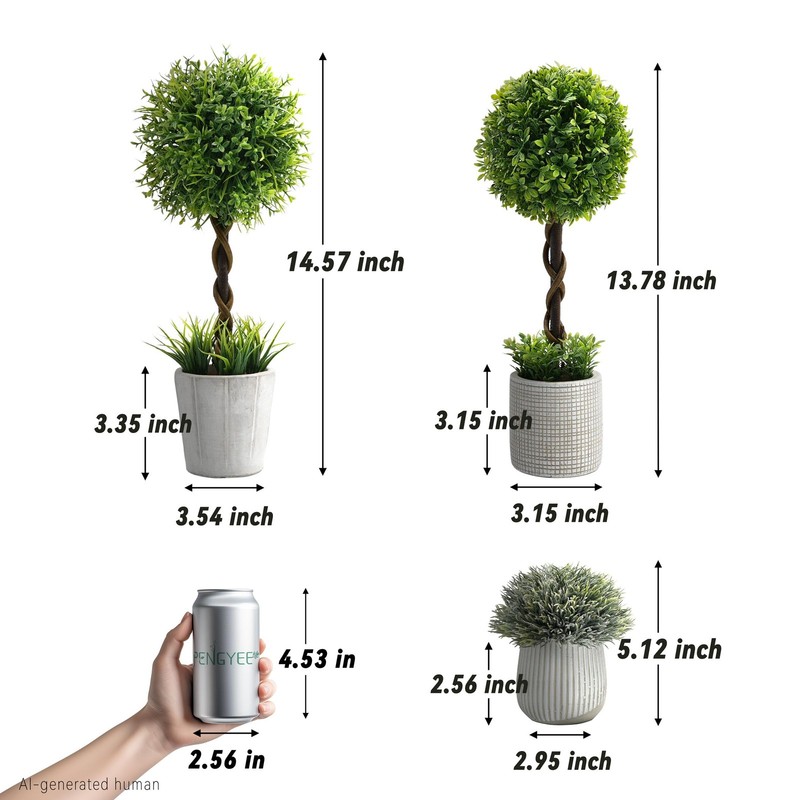 3 Pack Small Fake Plants in Farmhouse Concrete Planter, Greener-boxwood gallery