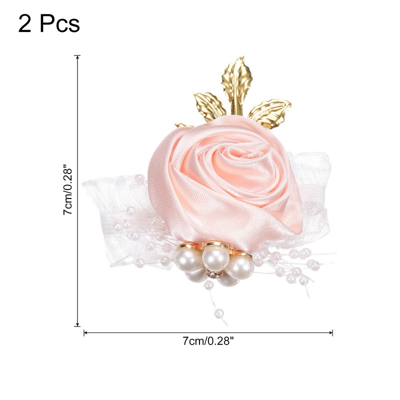 2pcs Wrist Corsage Artificial Flower Bracelets Rose Decorative 7x7cm Pink gallery