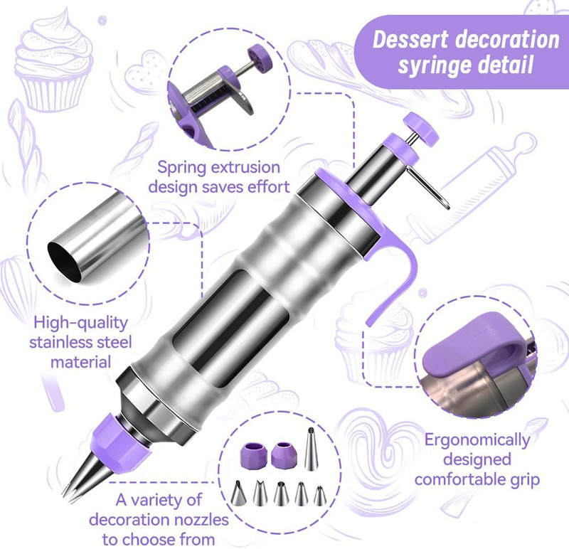 Dessert Decorating Syringe Set with 8 Silicone Cupcake Liners,Frosting Piping Ki gallery