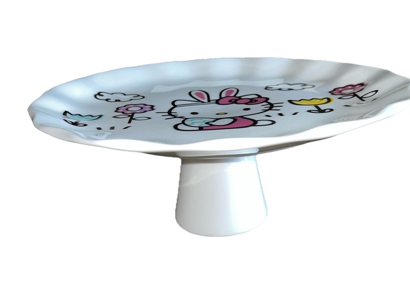 HELLO KITTY Easter Bunny Scalloped Cake Stand 10.5″D x 4″H NWOT