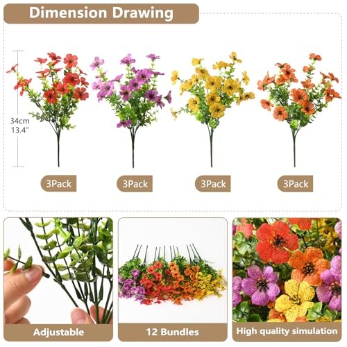 Artificial Flowers Faux Plants Outdoor Fake Flowers Spring Decor,12 Mix gallery