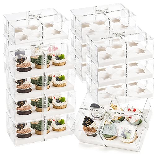 15 Pack Clear Cupcake Boxes, 6 Count Cupcake Containers with Gift Ribbon, gallery