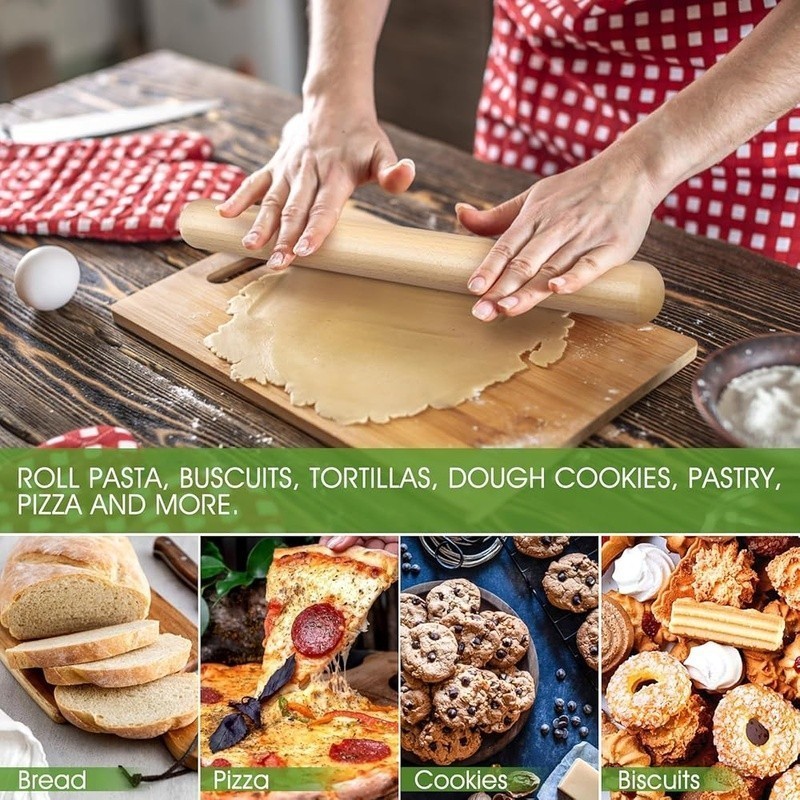 Natural Beech Wood Rolling Pin Tapered Kitchen Baking Dough Tool 11.5 Inch New gallery