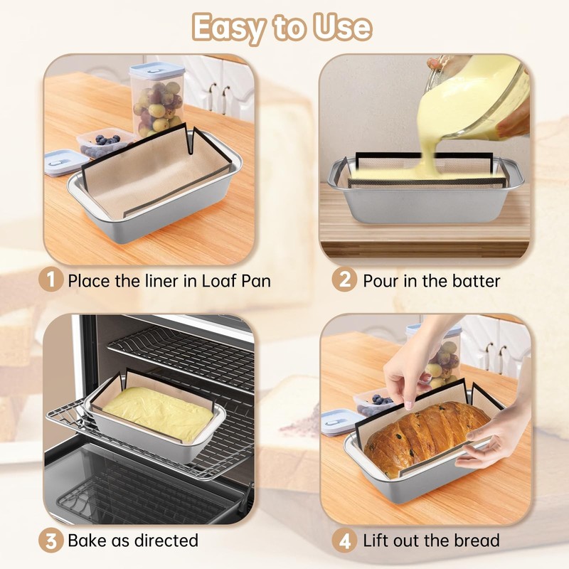 2Pcs Silicone Bread Loaf Pan Liners - Reusable Baking 9×5 inch, Beige gallery