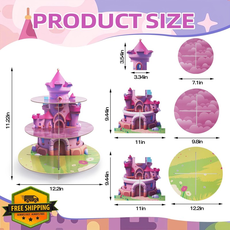 F FUNSTAR 3 Tier Princess Cupcake Stand Pink gallery
