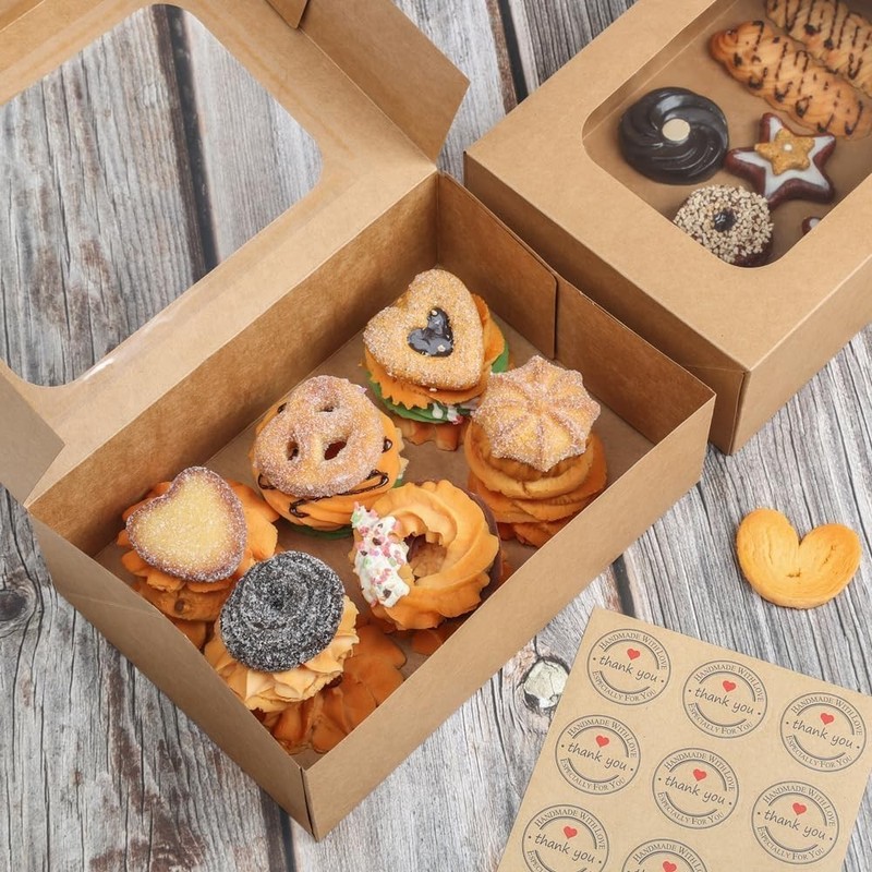 24 Pcs Cookie Boxes with Window for Paper Gift Giving Brown Bakery Gift Boxes... gallery