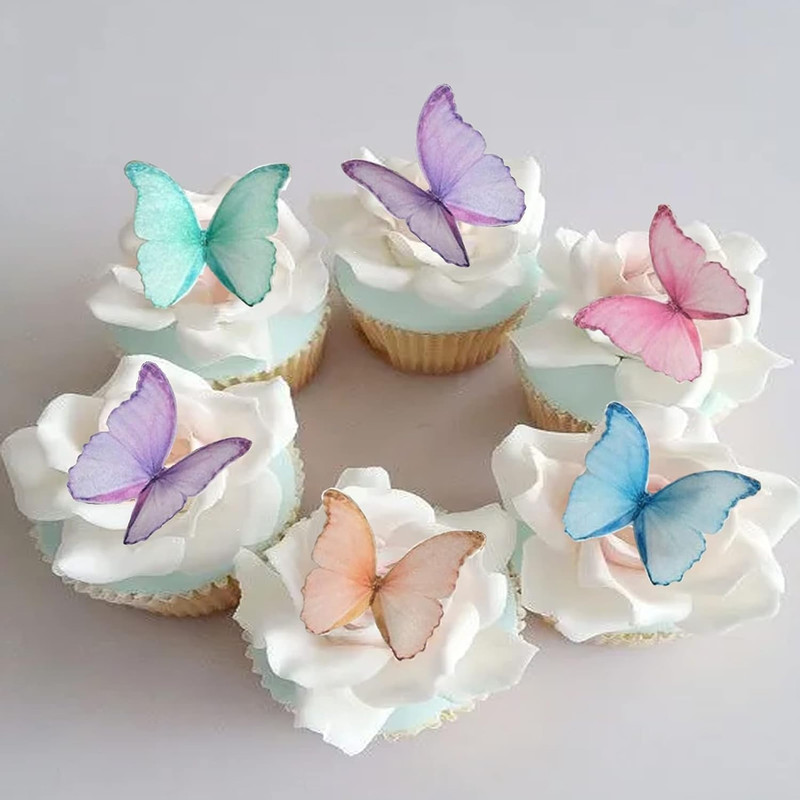 Edible Wafer Paper Butterflies Set of 48 Purple Colorful Cake Decorations, Cupca gallery