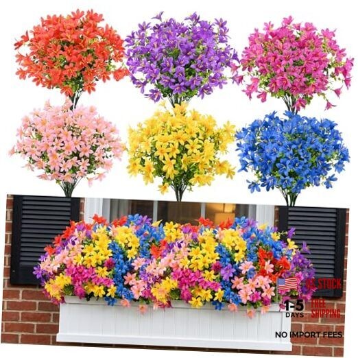 24 Pcs Artificial Flowers for Outdoors, UV Resistant Outdoor Fake Flowers