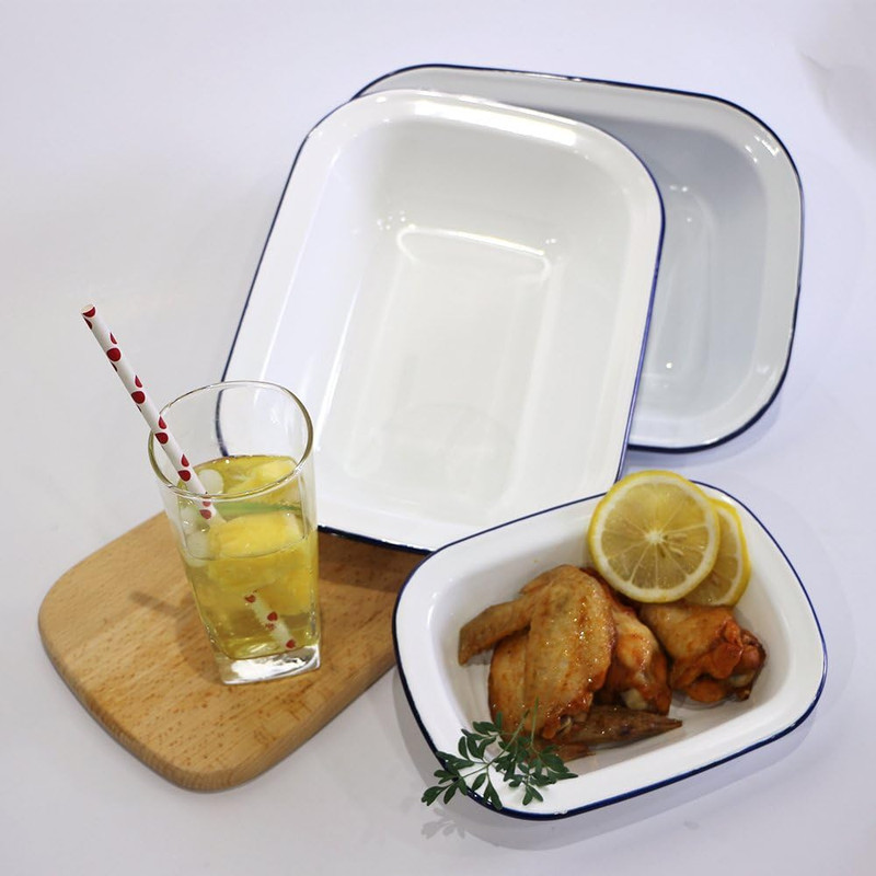 Webake Enamelware Roasting Pan 3 Pack Enameled Steel Oblong Pie Pan Pie Dish Roa gallery